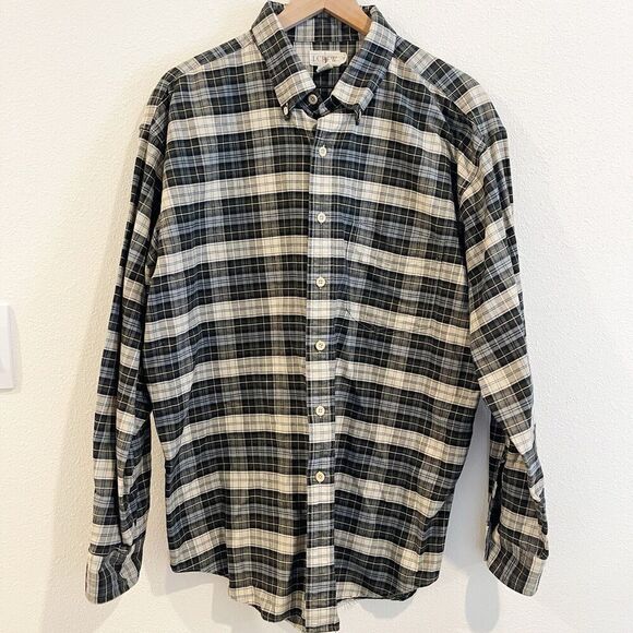 VTG J Crew Button Down Shirt Men XL Green 90s Oarsman Plaid Retro Casual Office - Picture 1 of 8